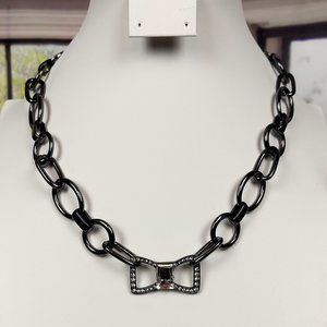 💖💖OPEN LINK GUNMETAL RHINESTONE BOW NECKLACE